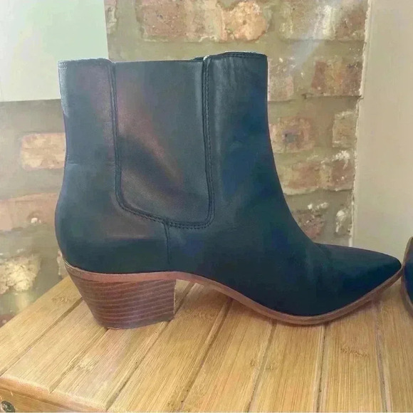 Sole Society Black Leather Cowboy Booties - Size 11M / 43 - Lolanna Pointed Toe - Picture 6 of 12